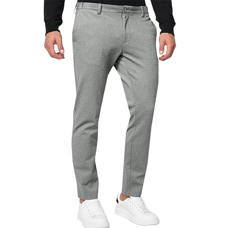 Men's Chino Slim-fit Solid Color Stretch Pleated Tapered Casual Pants