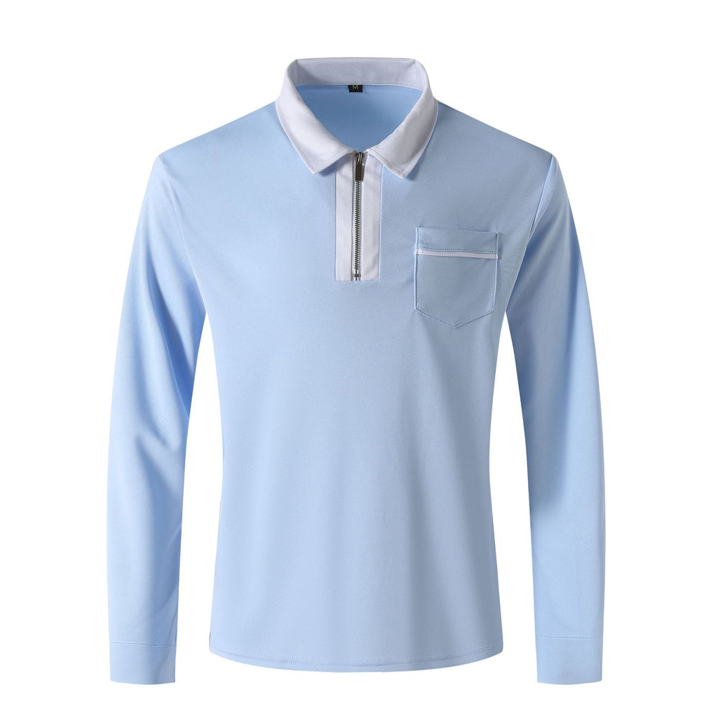 Autumn Mens Long Sleeve Zipper Polo Shirts Casual Lapel Collar Zip Up Henley Shirts Cotton Sports Golf Tennis T-Shirts With Pockets
